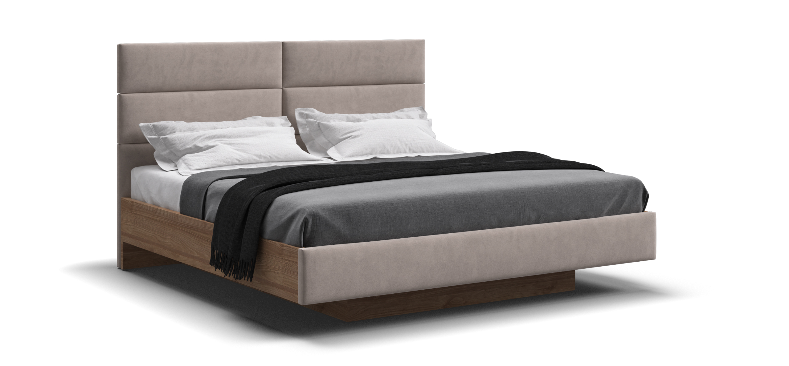 Босс Лофт Кровать+ПМ 160*200 Велюр Монолит латте, Орех селект