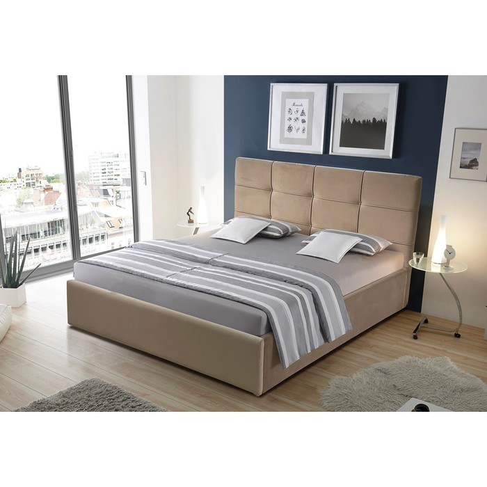 Кровать двуспальная «Фрейм Кант», с подъёмным механизмом, 2000×2000 мм, велюр vivaldi, цвет бежевый