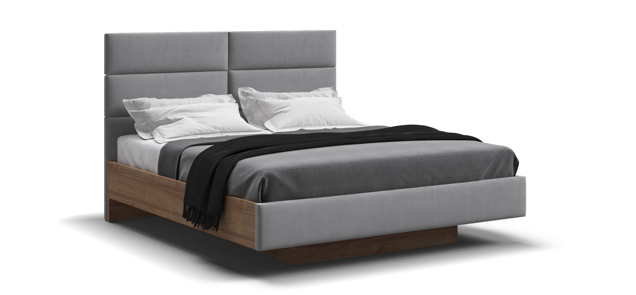 Босс Лофт Кровать+ПМ 160*200 Велюр Монолит сталь, Орех селект